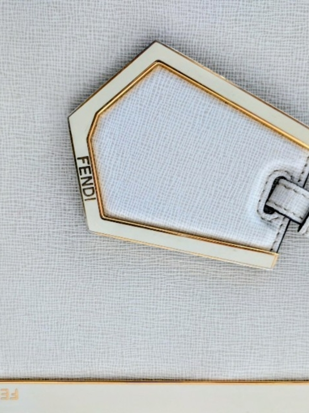 FENDI 2Jours Authentic Women Large WhiteFendi White Leather Tag with Gold Accent